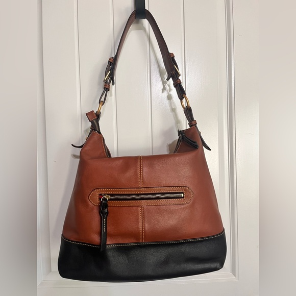 Vintage Dooney & Bourke Tan and Black Leather Hobo Bag and matching wallet. - Picture 3 of 16